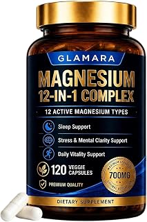 Glamara Magnesium 12 in 1 Complex Supplement, Multi-Form Magnesium Blend with Magnesium Glycinate, Citrate & More, Daily Mineral Support Formula for Overall Wellness, 120 Vegan Capsules (1PCS)