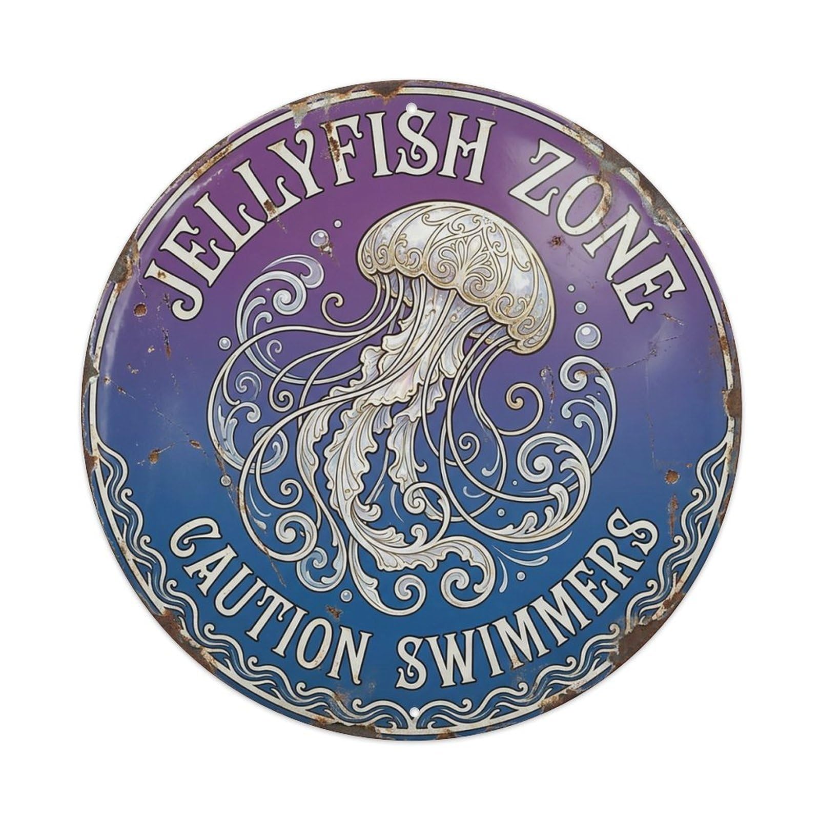 Jellyfish Zone Caution Swimmers Vintage Metal Tin Sign Plaque Wall Decor for Cafe, Club Bar, Office, Garden Metal Poster 8x8Inch