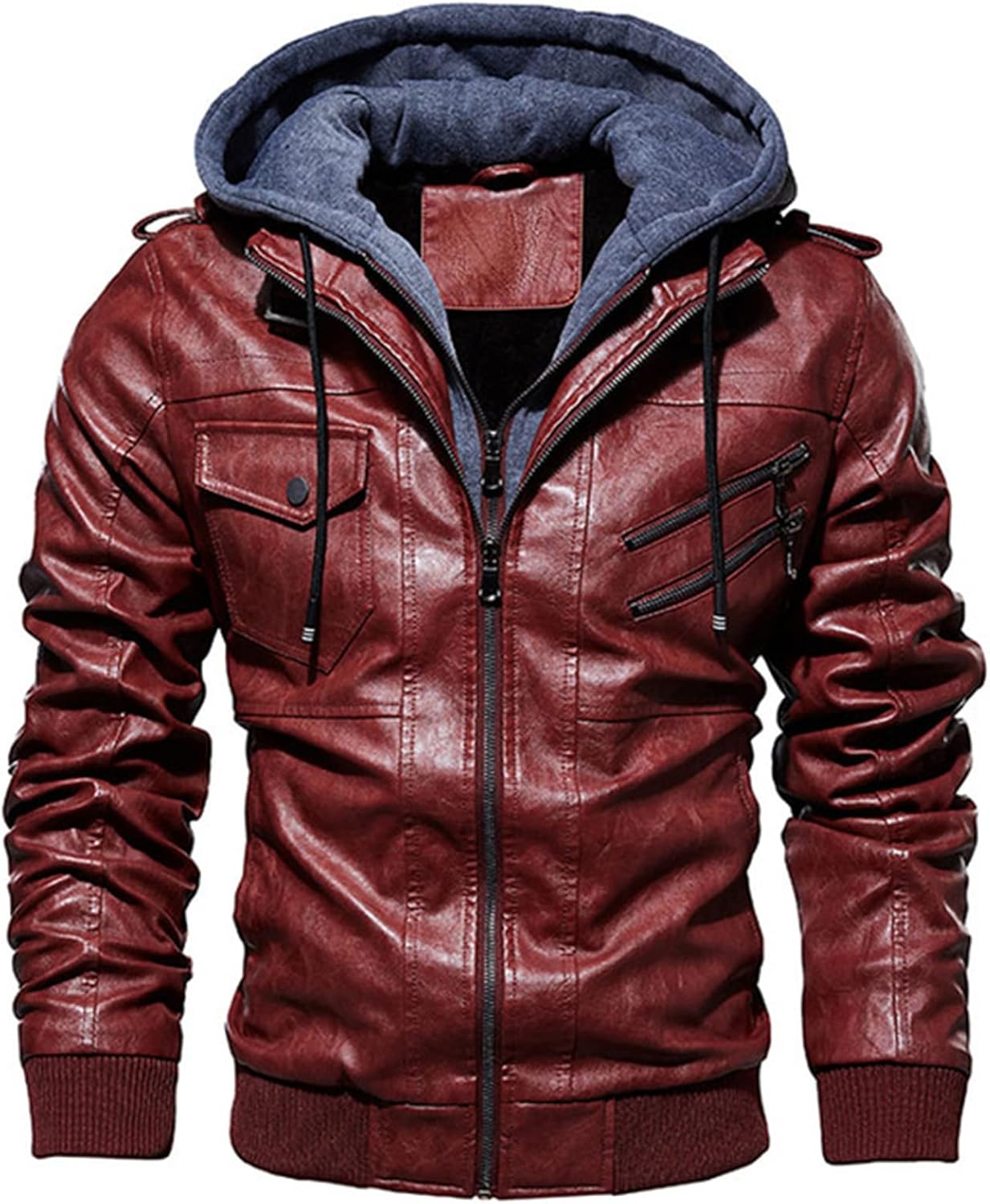 PU Leather Jacket Men Autumn Winter Casual Hat Coats Male Windproof Moto Biker Faux Leather Jackets