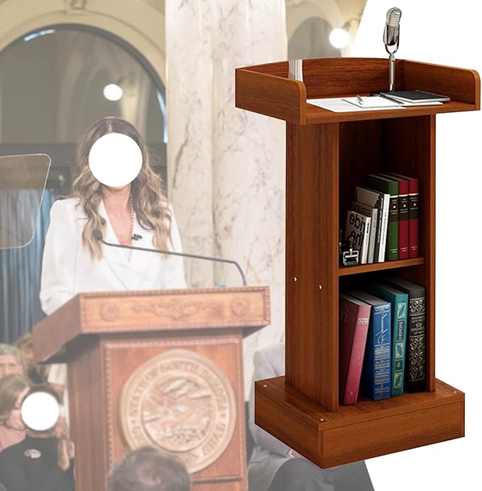 Lectern Portable Floor Lectern Podium Stand Brown, Wooden Pulpit Podium