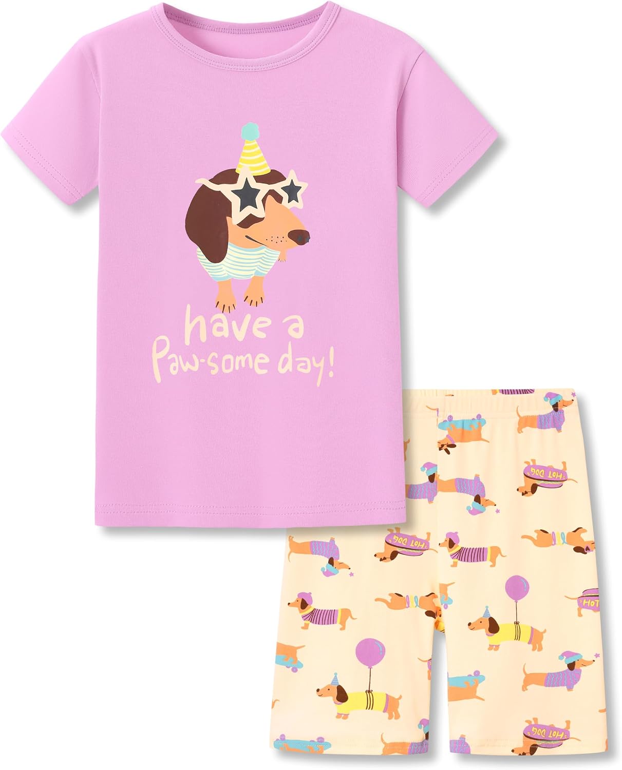 Topgal Girls Cotton Knit Pajamas Toddler Summer Top & Shorts Sung Fit Cartoon Print Sleepwear Clothes Set Size 4-14