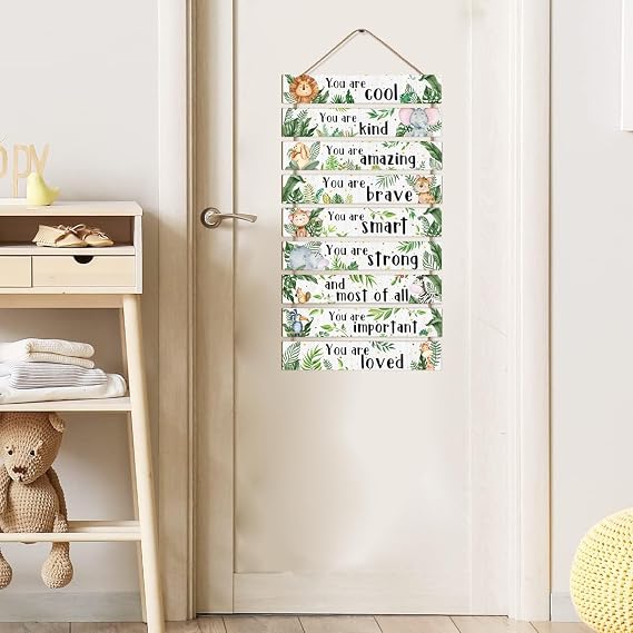 KAIRNE Jungle Animal Kids Affirmation Hanging Wall Decor Plaque Sign