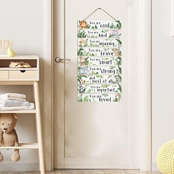 KAIRNE Jungle Animal Kids Affirmation Hanging Wall Decor Plaque Sign
