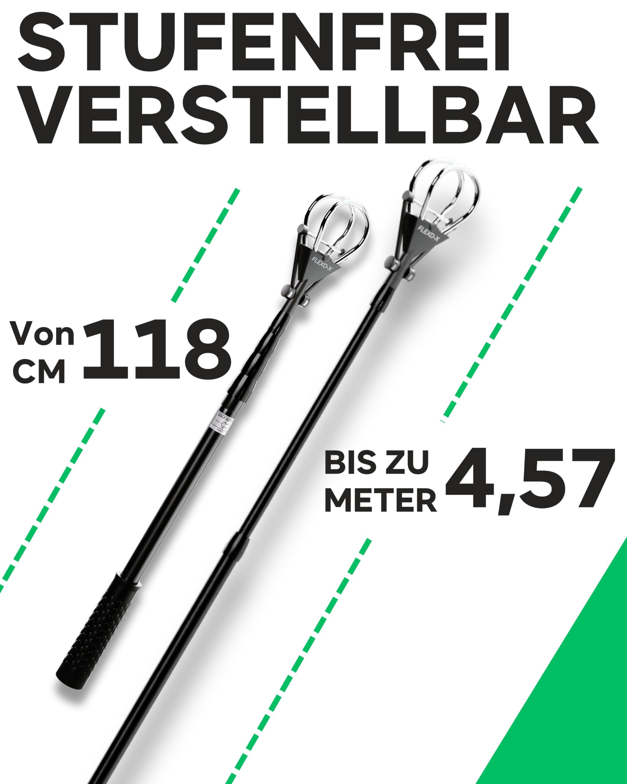 Hochwertige Golfball Angel - Bis 4,57 Meter Golf Ball Retriever - Stufenfrei verstellbare Ballangel Golf - Stabile Golf Angel Teleskop Golfballangel für Wasser, Büsche, Wiesen