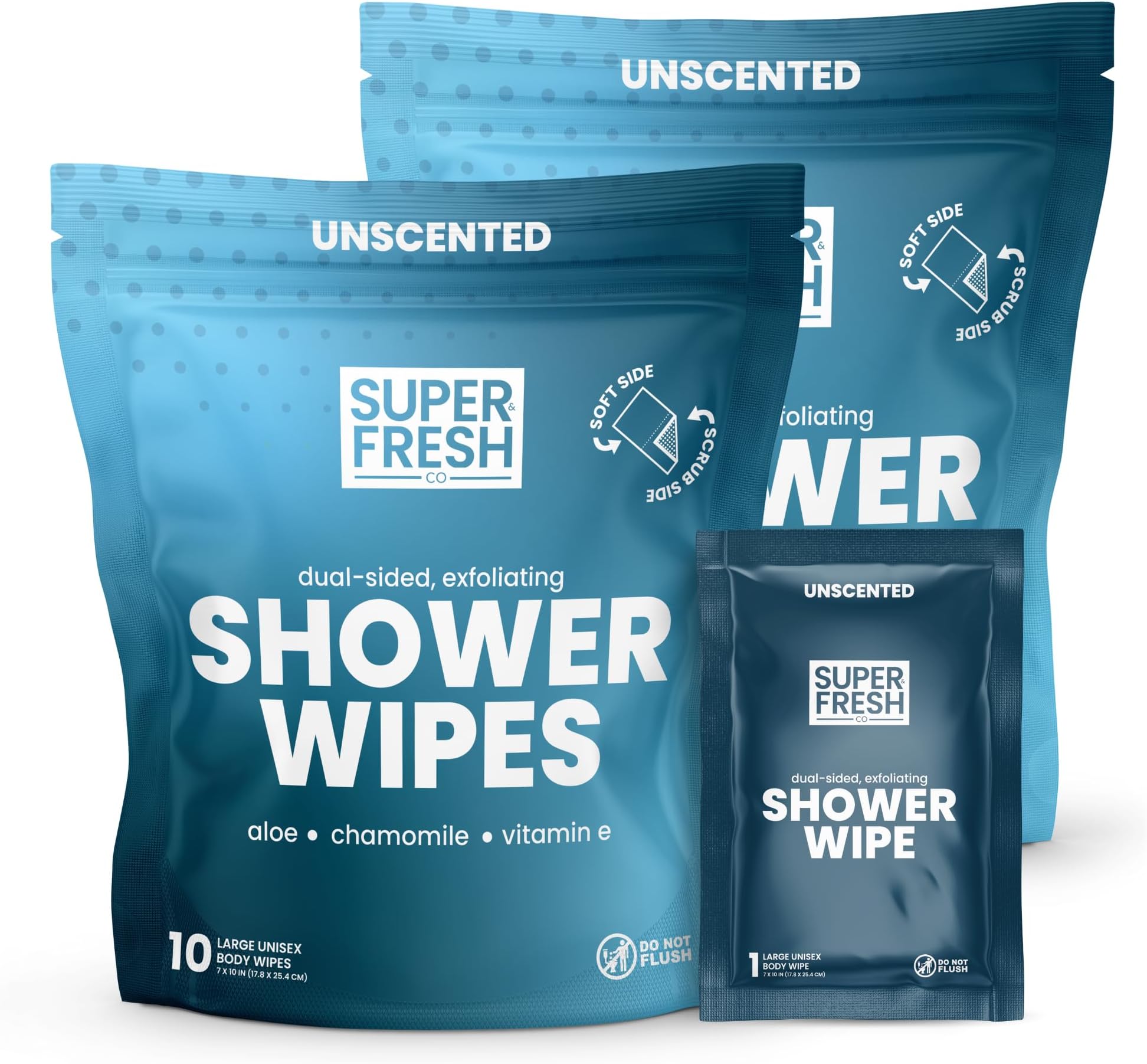 FunkBlock Body Wipes: Large Shower Wipes Ideal for Hygiene, Body Cleansing, Camping Wipes, Gym & Travel. No Rinse Bathing Wipes with Aloe and Vitamin E (blue, one size)