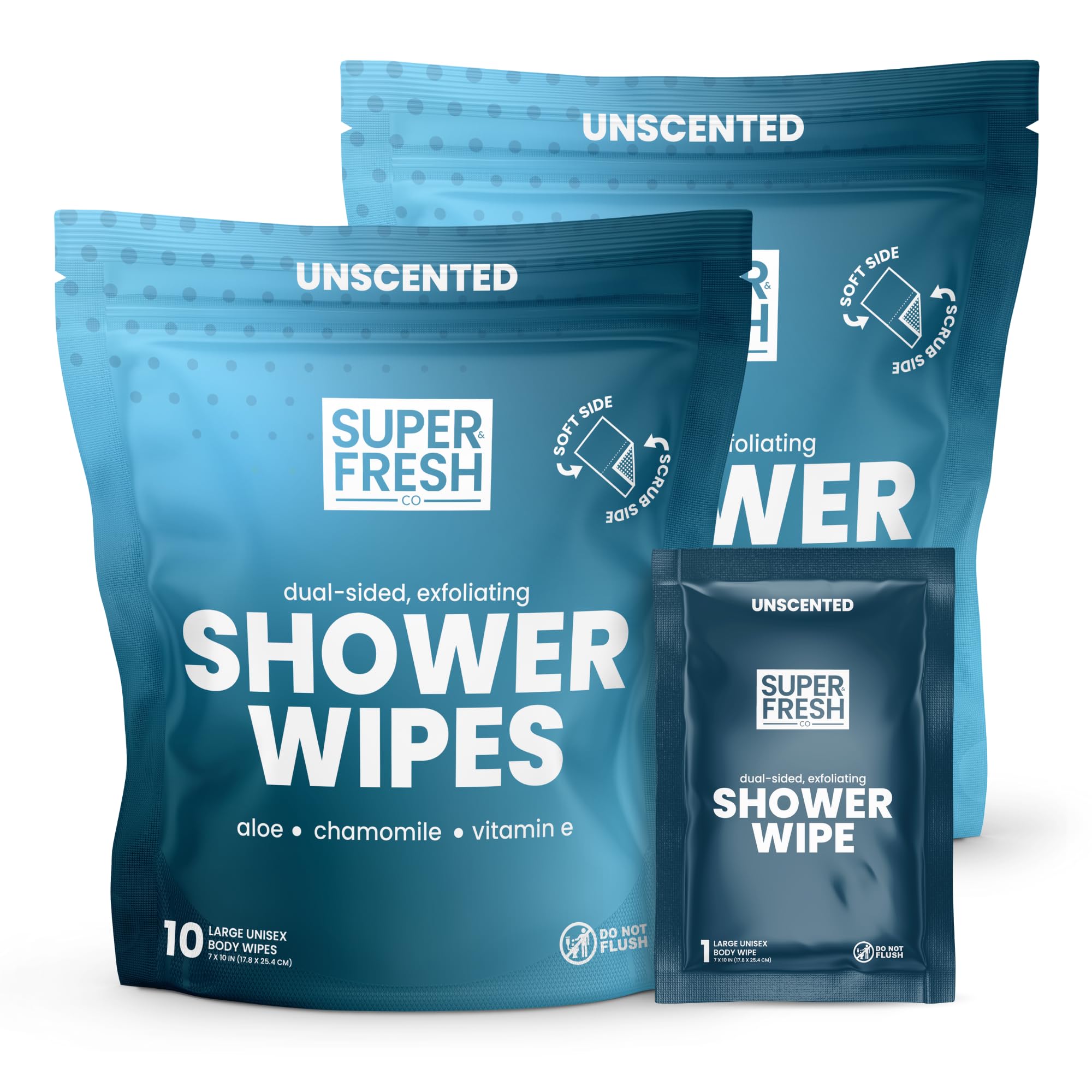 FunkBlock Body Wipes: Large Shower Wipes Ideal for Hygiene, Body Cleansing, Camping Wipes, Gym & Travel. No Rinse Bathing Wipes with Aloe and Vitamin E. Bag of (20) Unscented, Individually Wrapped