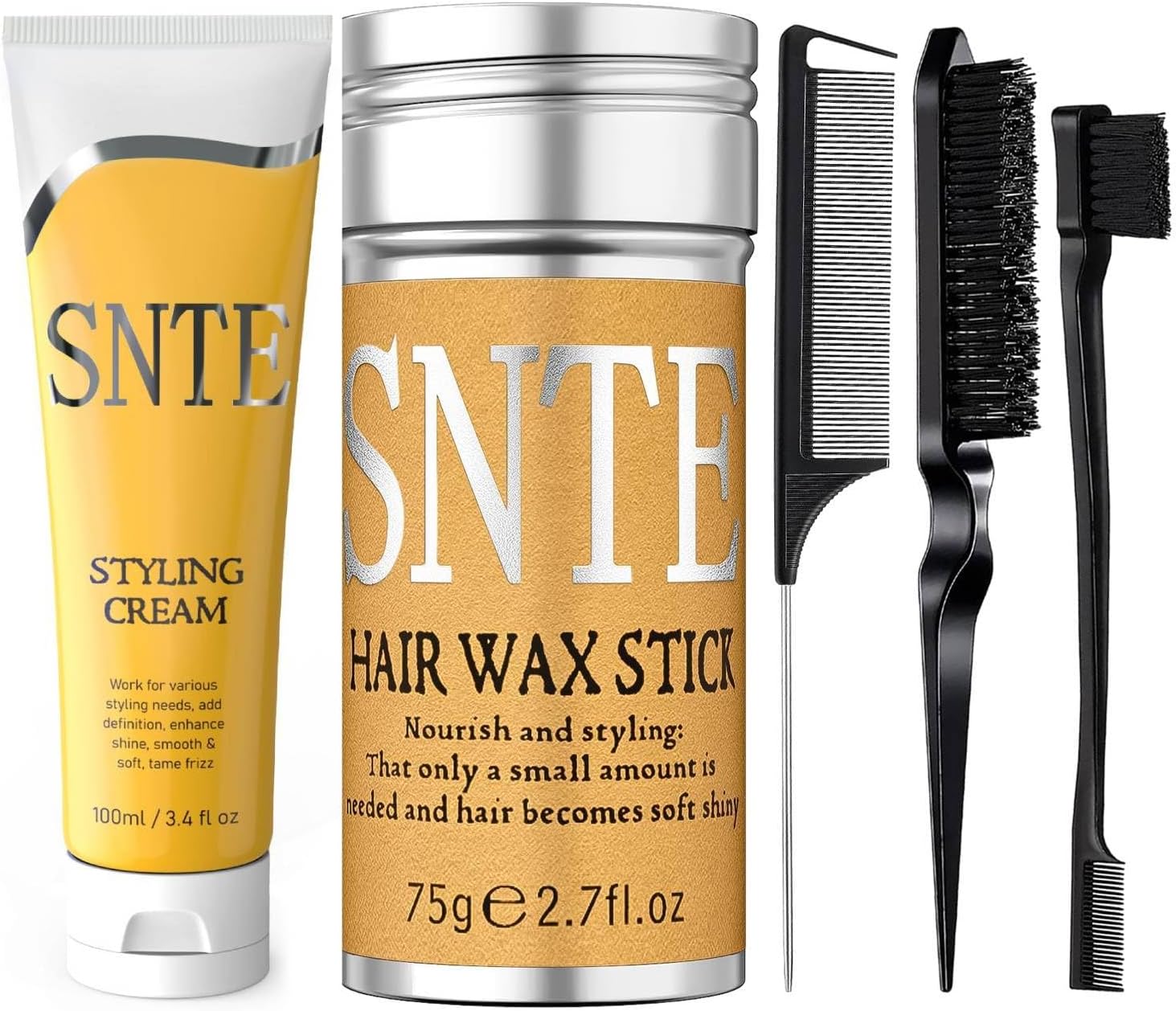 Slick Back Hair Brush, Hair Wax Stick & Styling Cream Set, Hair Accessories for Women, Kids, Non-greasy Slick Back Hair Products, Hair Styling Products for Different Hair Styles