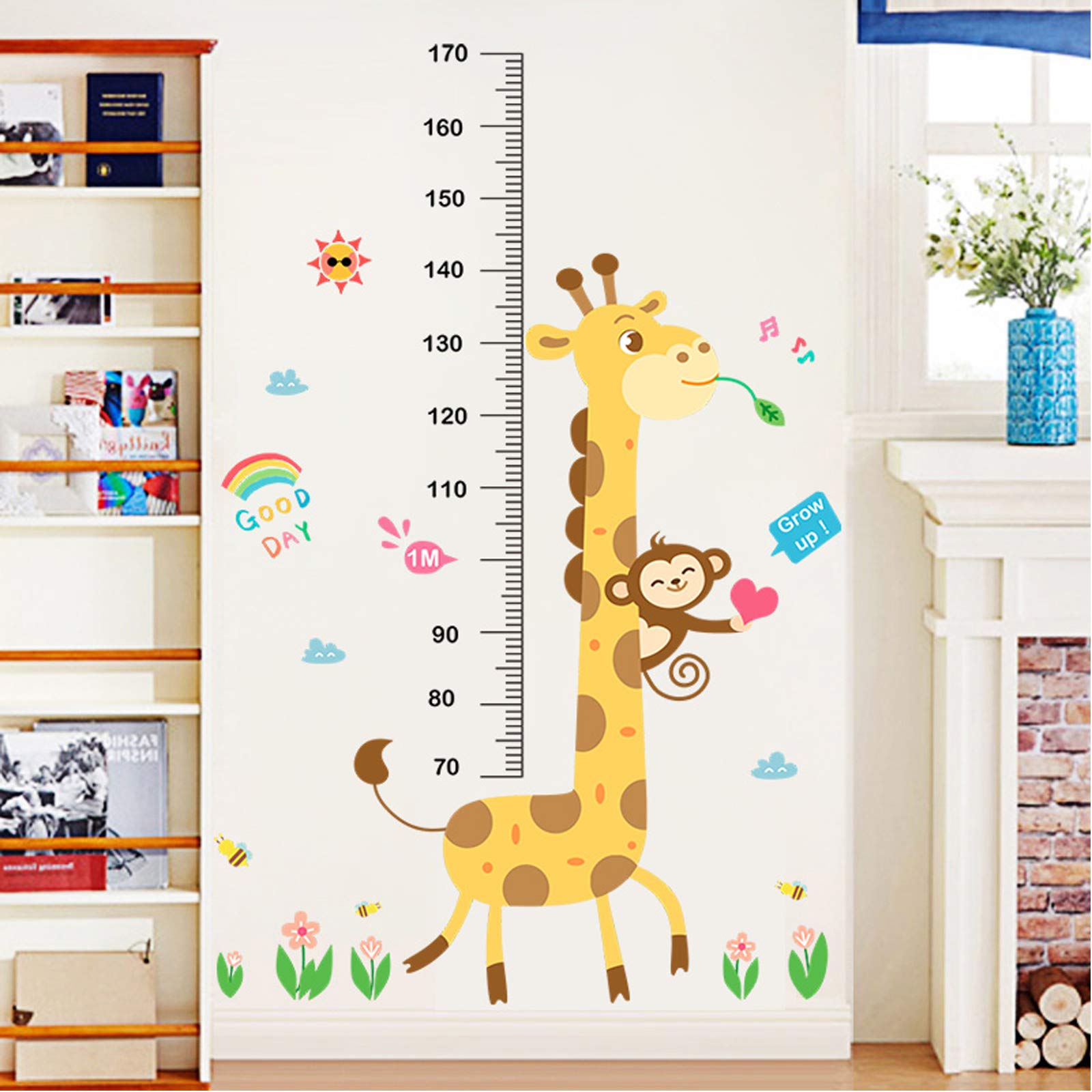 Tableau de croissance de bébé - Autocollant mural amovible pour chambre d'enfant - Règle de croissance - Pour chambre d'enfant, salon, chambre d'enfant (girafe singe)