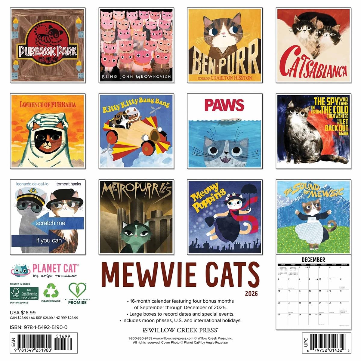 Mewvie Cats 2026 12 X 12 Wall Calendar