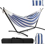 Ohuhu Double Hammock with Stand, 450lb Capacity Heavy Duty 2 Person Hammock | Space Saving 9ft Steel Stand, 6-Level Height Adjustable, Carry Bag Included, Tool-Free Setup, Ideal for Indoor Outdoor