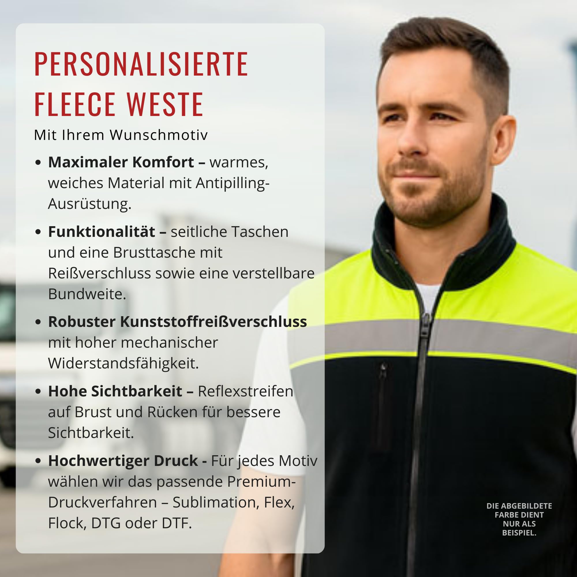 Personalisierte Fleece Weste Herren mit Logo, Warnweste Sicherheitsdienst | Fleece mit Antipilling-Finish, Reflektierende Streifen, Erhältlich bis 4XL, arbeitsgilet bedrucken mit text, für Bau, Lager