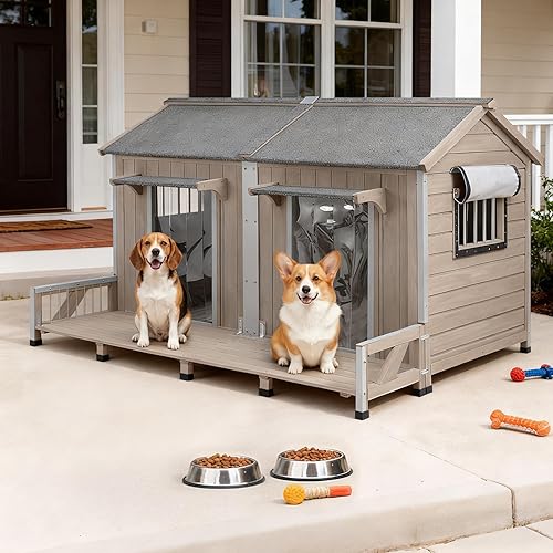 Casa para Perros Extra Grande de 55.5" L para Exteriores, Perrera de Madera para Razas Grandes, Casa para Perros XL Resistente a la Intemperie con