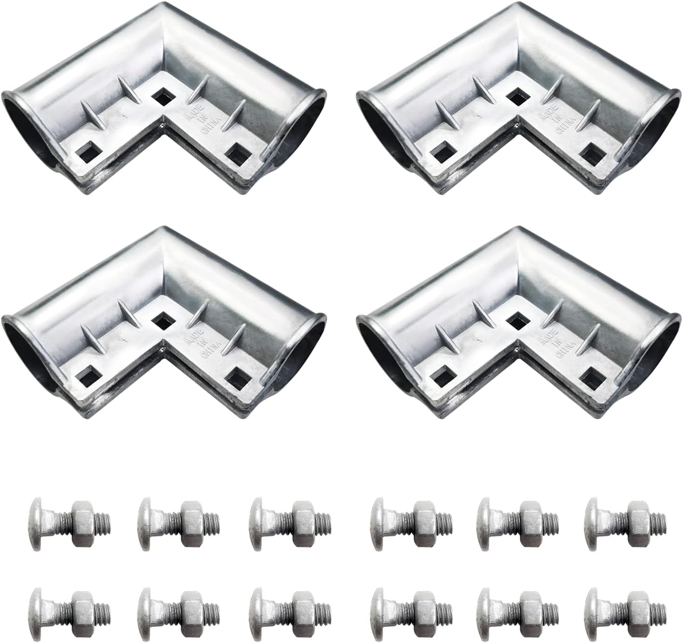 Aluminum Chain Link Fence Gate Corner, Gate Elbow for 1-3/8" x 1-3/8" Outdoor Diameter Pipe, Pressed Gate Corner Include Bolts, 4 Packs