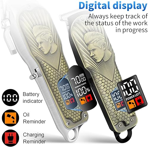 Miniatura 5 de HIENA PRO Cortapelos profesional para hombres, cortadora de pelo inalámbrica para peluquero y recortadora de pelo LED, juego de corte de pelo con