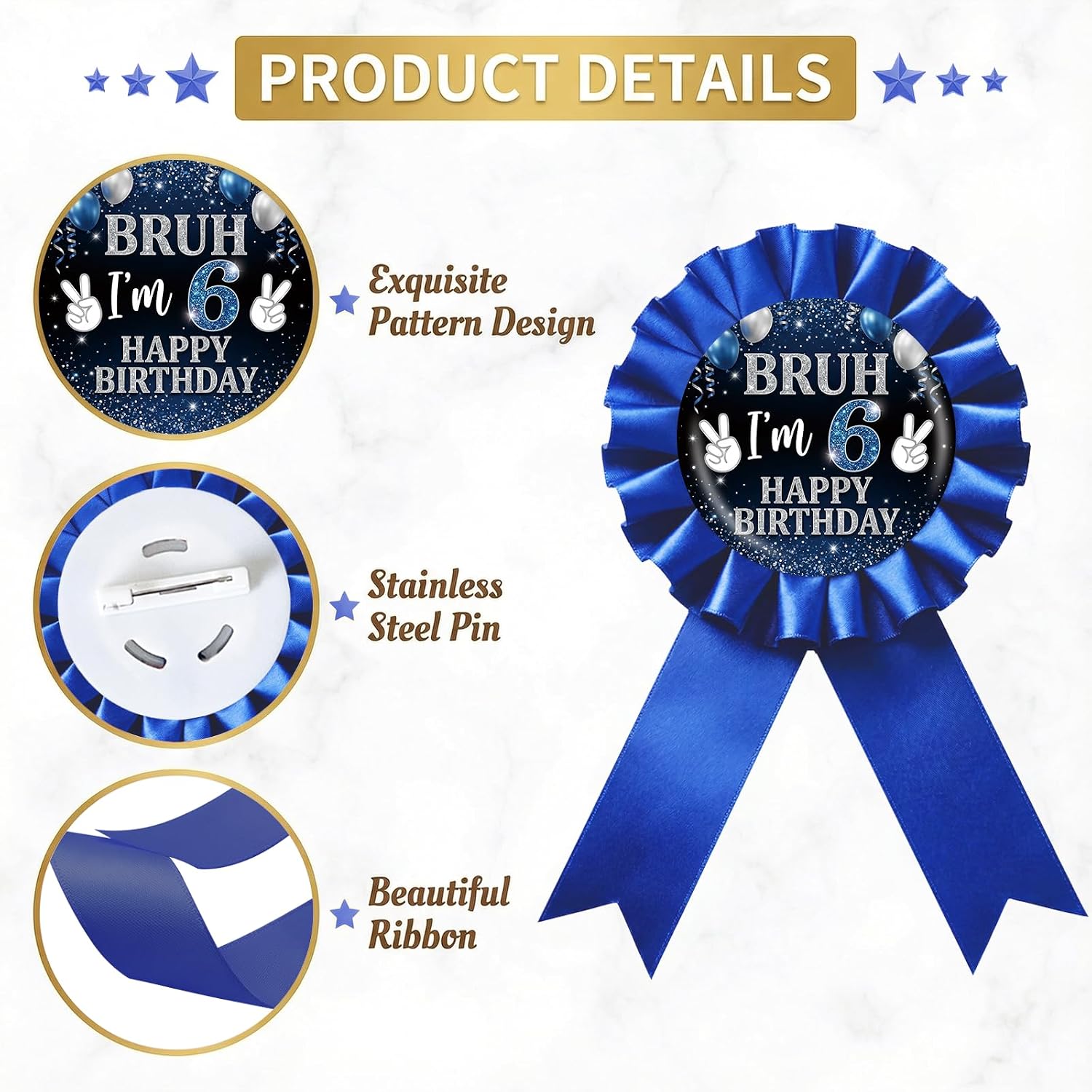 Bruh I'm 10 Happy Birthday Tinplate Badge Pin, Blue Rosette It's My 10th Birthday Award Ribbon Button, Blue Balloon Bro I'm 10 Brooch Pin for 10th Anniversary Party Decoration