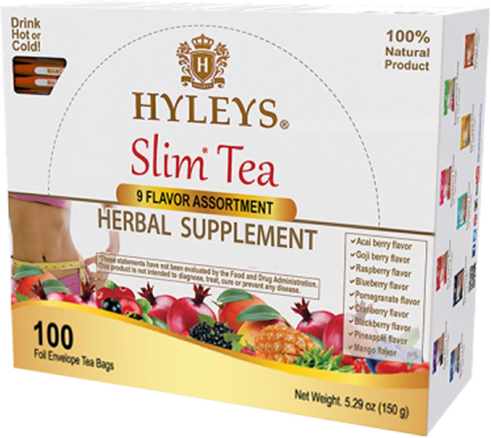 HYLEYS Slim Tea 9 Flavor Assortment 100 Ct - Weight Loss Herbal Supplement Cleanse and Detox - 100 Tea Bags (1 Pack) - Herbal Tea Variety Pack