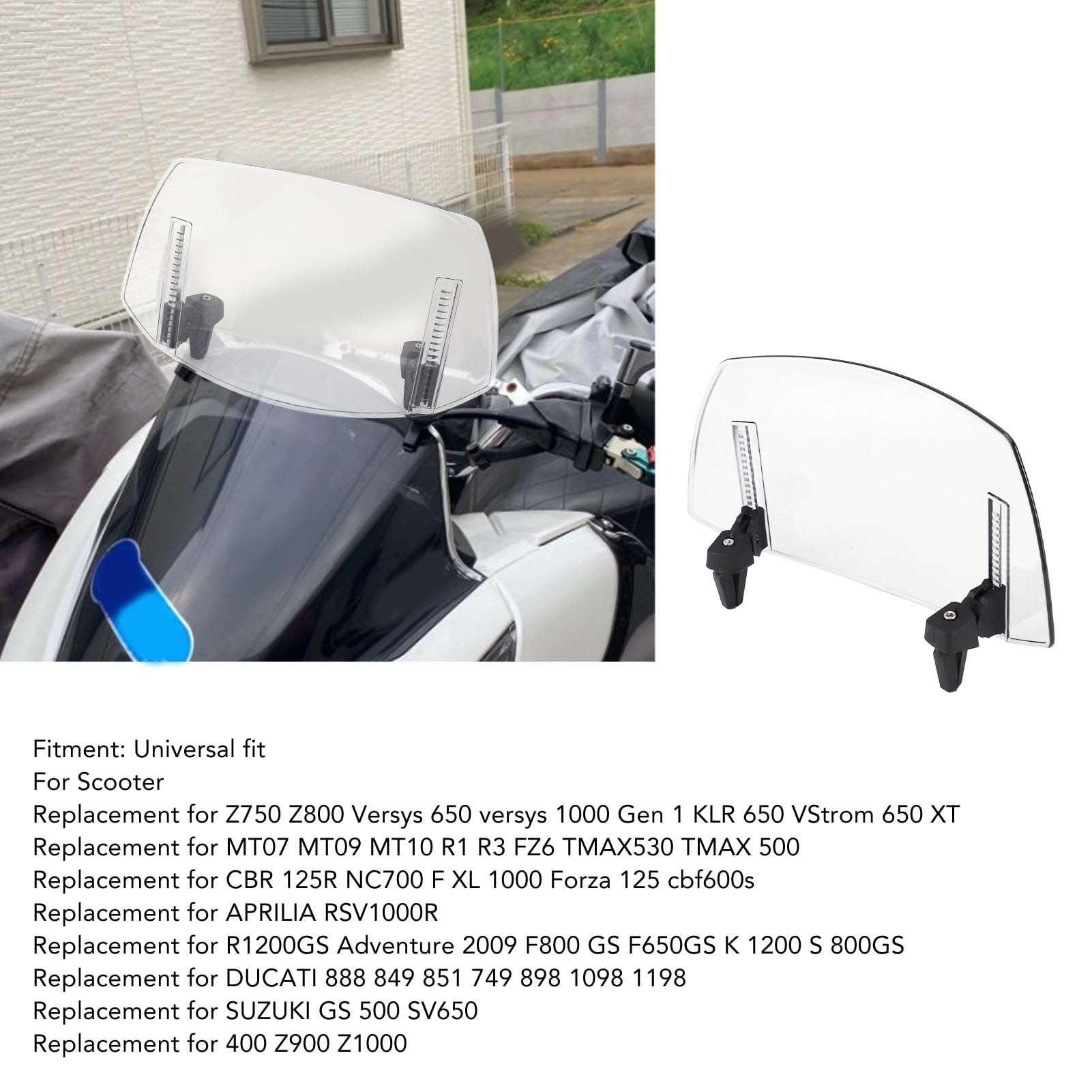 Tissting Déflecteur de Vent de Moto Réglable à Clipser 29 x 22 cm Extension de Pare-Brise de Moto en ABS pour MT07 MT09 MT10 R1 R3 FZ6 TMAX530 TMAX 500 (Blanc)