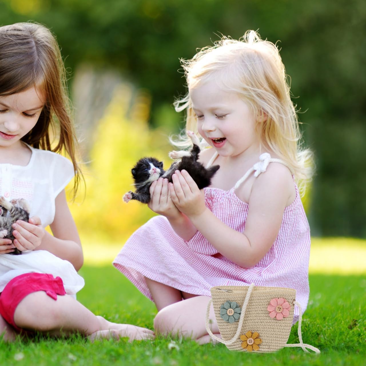 Little Girls Straw Crossbody Bag Cute Handwoven Summer Shoulder Purse Woven Beach Tote for Kids Storage - Image 4