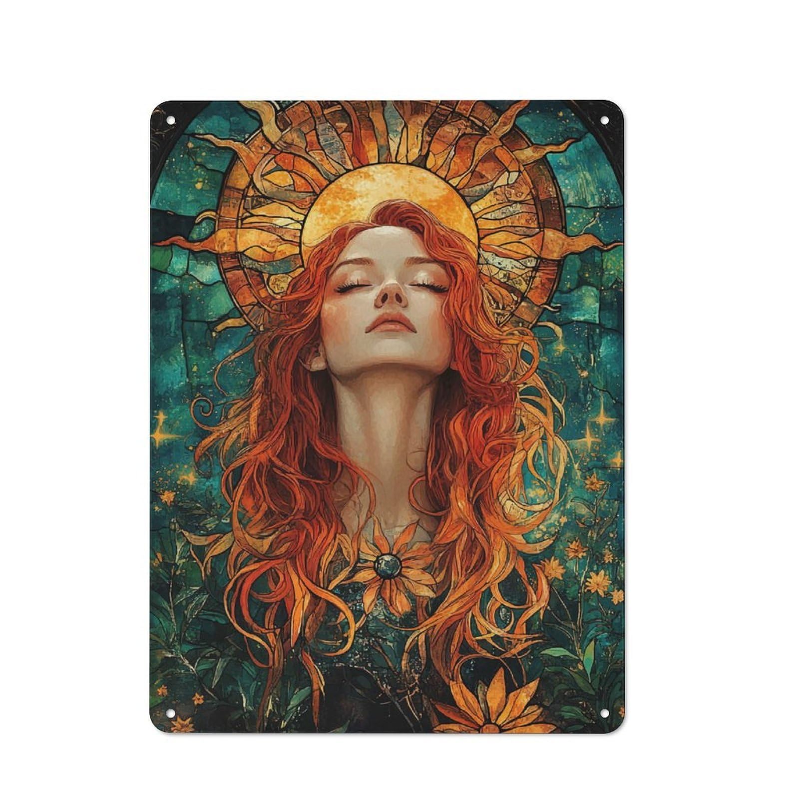 Junmoney Sun Goddess With Flowers Metal Sign 40X30cm With For Workshop Wall, Rustic Decor, Wall Decoration For Workshops And Hobby Rooms