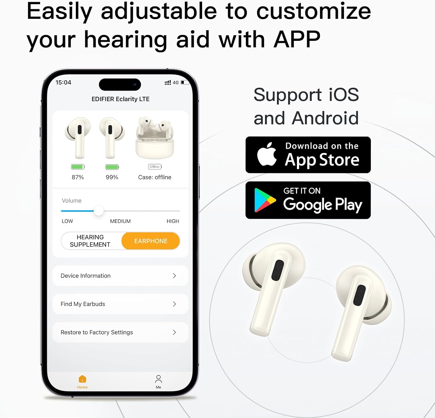 Wireless Hearing Aids, Rechargeable Hearing Aids with Bluetooth, Active Noise Cancellation Smart Hearing Aids for Seniors Adults, OTC Hearing Aids with APP Control, High-Fidelity Sound
