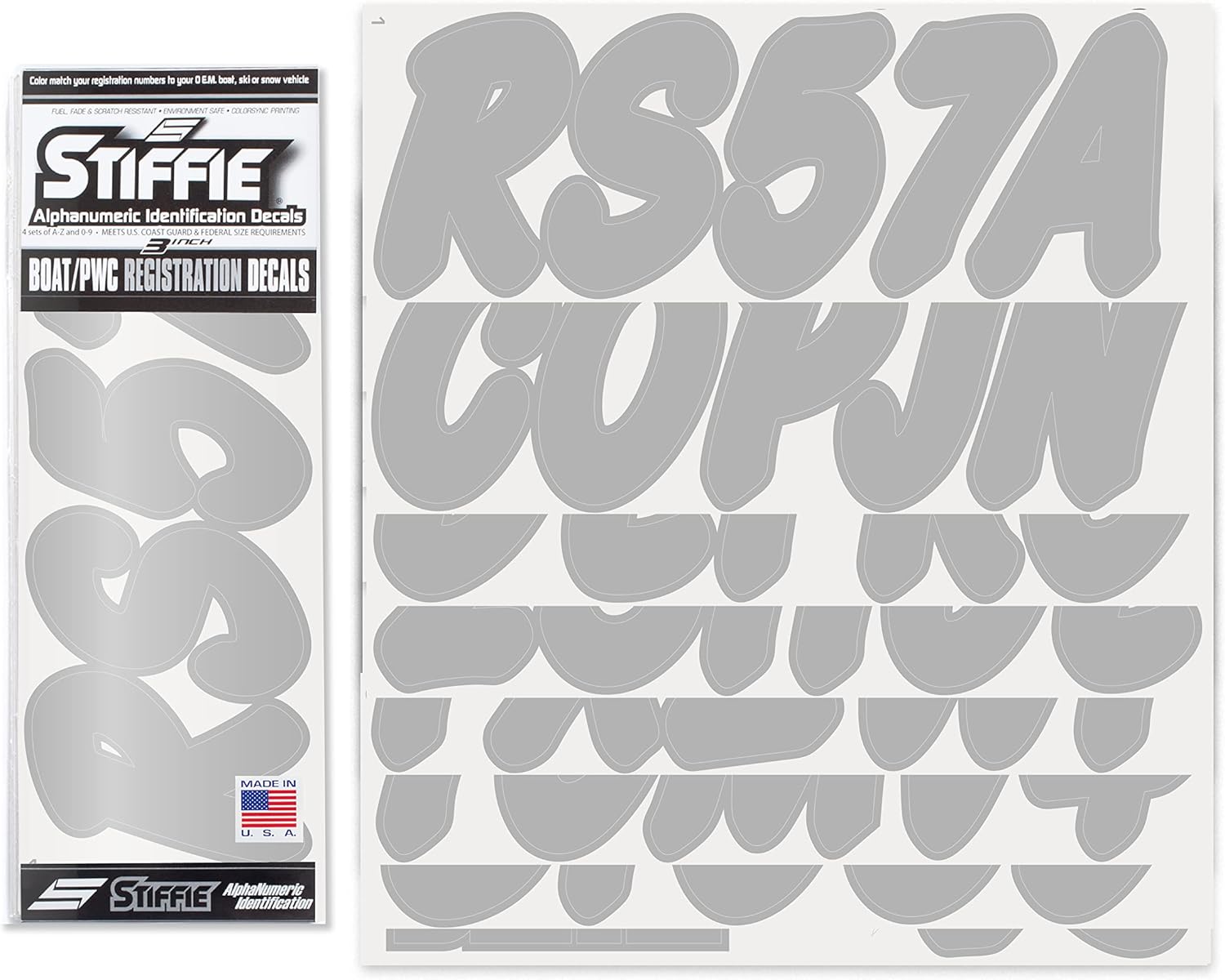 STIFFIE Whip-One White 3" Alpha-Numeric Registration Identification Numbers Stickers Decals for Boats & Personal Watercraft