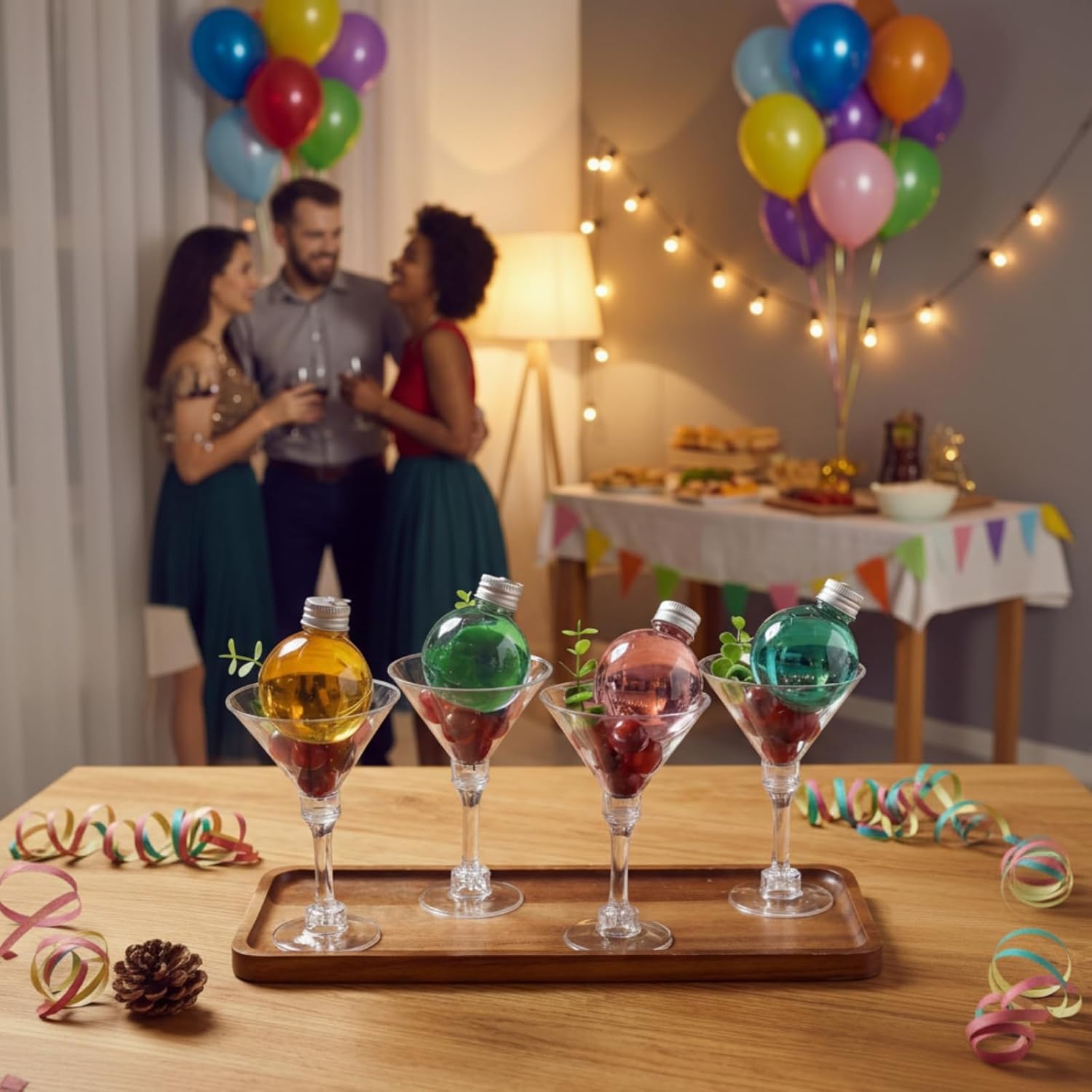 30 Sets Christmas Drink Ornaments with 5 oz Plastic Cocktail Glass Clear Christmas Balls Ornaments Xmas Fillable Booze Tree Pendant for Home Decoration Party Decoration