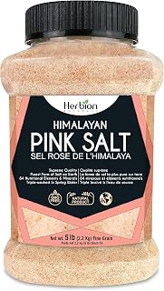Herbion Naturals Himalayan Pink Salt - Fine Grain Supreme Quality - 5 lb. (2.2 Kg) Unbreakable Jar - Kosher Certified - GMO-Free - Chemical-Free – Vegan