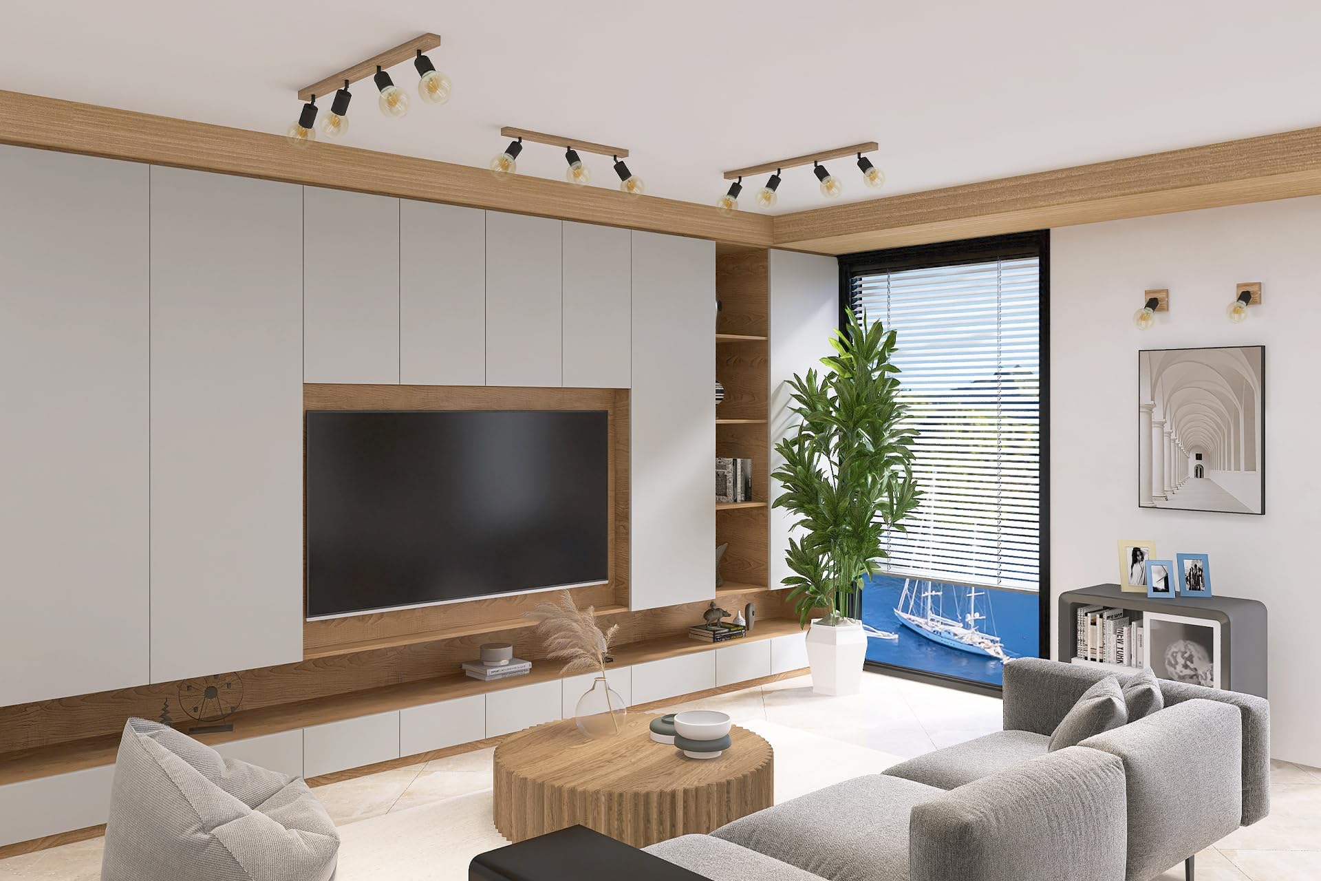 LED Wood Deckenstrahler 2 Flammig Schwenkbar - Handgefertigte Deckenlampe Vintage aus Eichenholz - E27 Deckenleuchte Industrial - Lampe Decke für Wohnzimmer, Schlafzimmer und Küche - Ohne Leuchtmittel