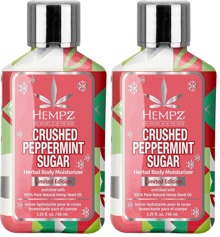 Loção corporal Hempz Mini Crushed Peppermint Body Lotion, Sugar, 64 g, Pacote com 2