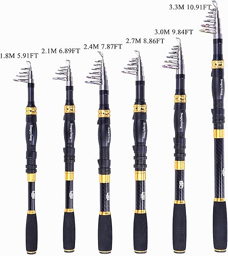 Vista 4 de Sougayilang - Caña de pescar telescópica de fibra de carbono ultraligera de 24 toneladas, caña de pescar portátil plegable con asiento de carrete