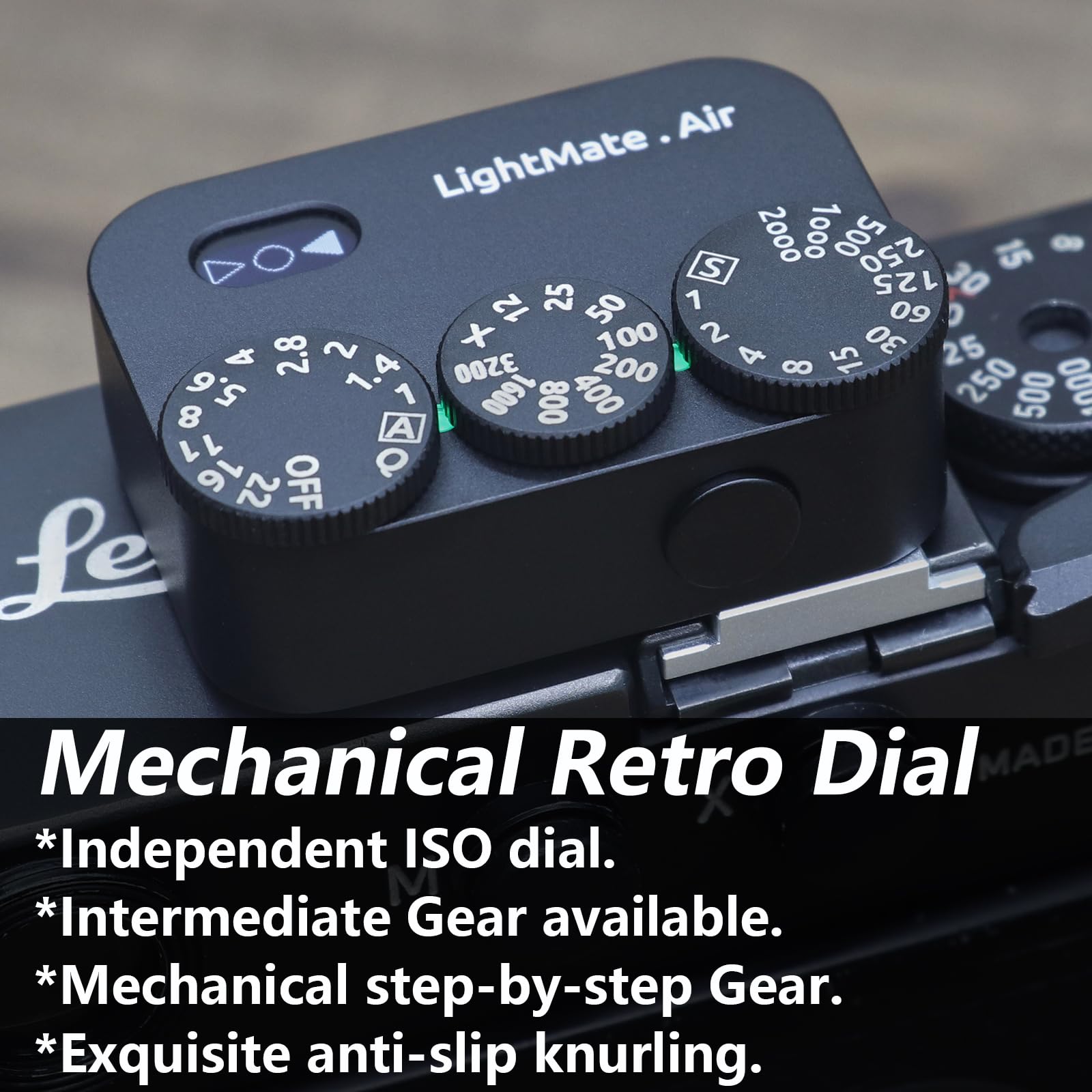 LightMate AirPro - Medidor de luz, batería recargable de 20 horas, medidor de luz de fotografía de alta precisión, indicador de exposición retro de 3 diales, compatible con cámaras de película Leica y