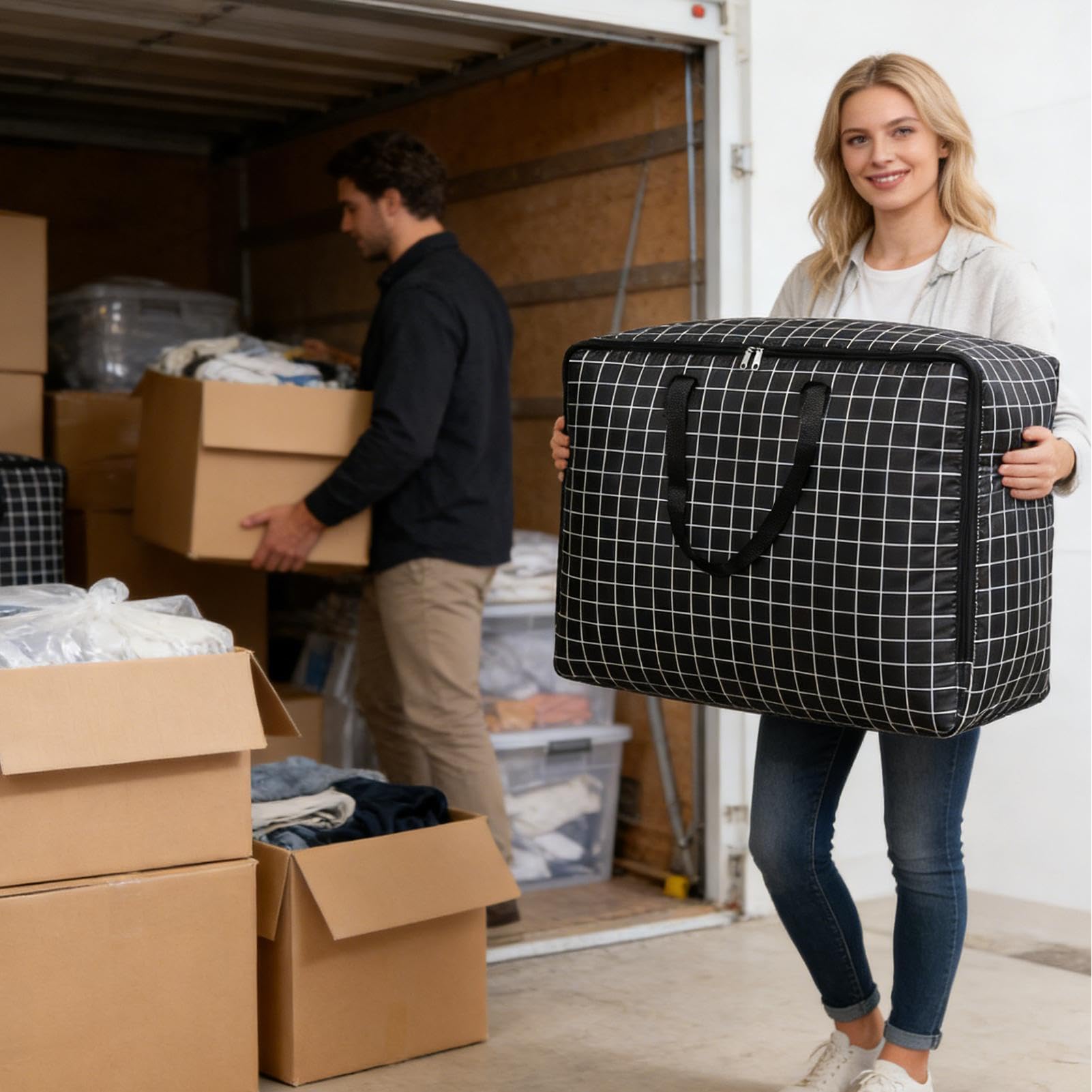 Bolsas De Almacenamiento Grandes - Cajas Impermeables De Tela Oxford De 75 L | Bolsas Para Mudanzas Con Asas Y Cremalleras, Organizador Duradero Para El Hogar, Viajes, Universidad, Dormitorio, Armario