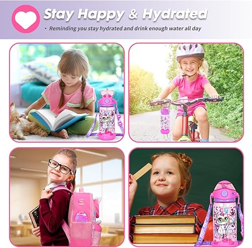 Miniatura 7 de YOYTOO Botella de agua para niños con popote, para la escuela, niños, niñas, niños, 22 onzas, botella de agua potable sin BPA, apertura de un solo