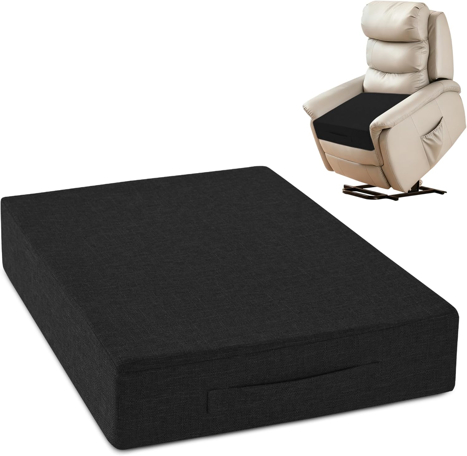 Recliner Cushions for Elderly 20x20x4 Inch Thick Large Recliner Seat Cushion with a Handle Square Non Slip Chair Pads with Washable Cover for Couch Armchair Chairs Black