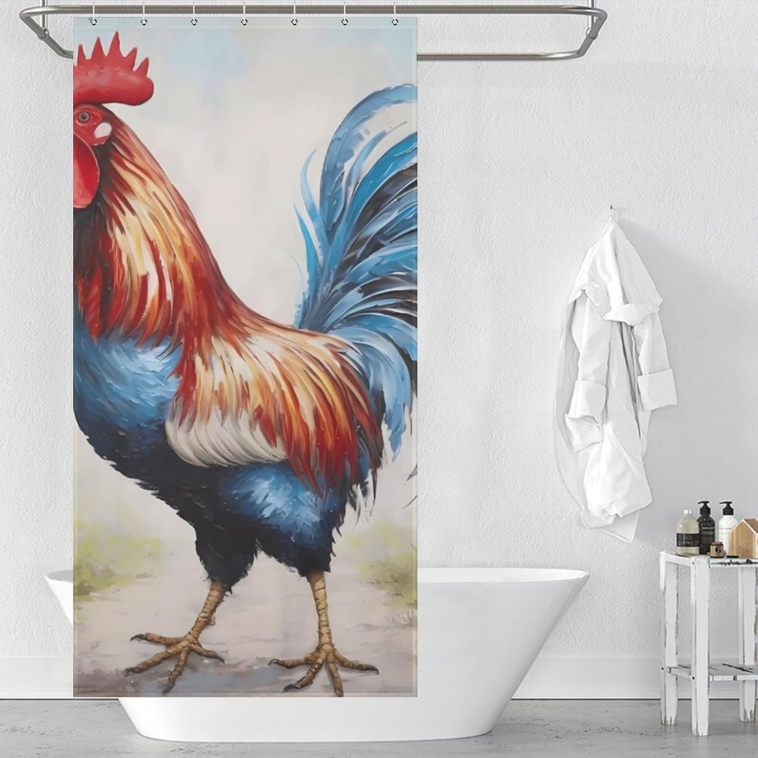 Rooster Picture Funny Shower Curtains Washable Bath Curtain Liner with Hooks for Bathroom Bath Tubs