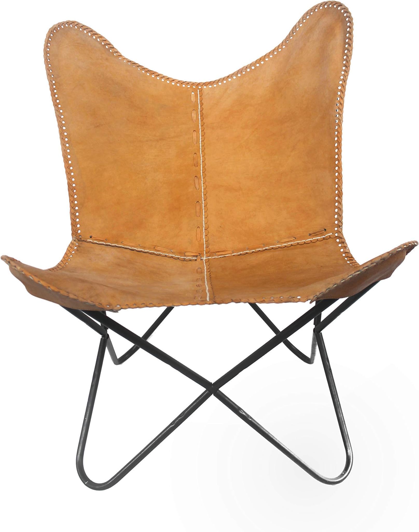 Vintage Natural Real Leather Cover Arm Chair BKF Butterfly Chair Office Decor - Only Cover