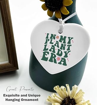 Heart Shaped White Ceramic Ornament-Plant Lady Gift-Botanical Gardening Lover Present for Mother or Friend-Mother's Day Birthday Keepsake-Ceramic Ornament Home Decor in My Plant Lady Era