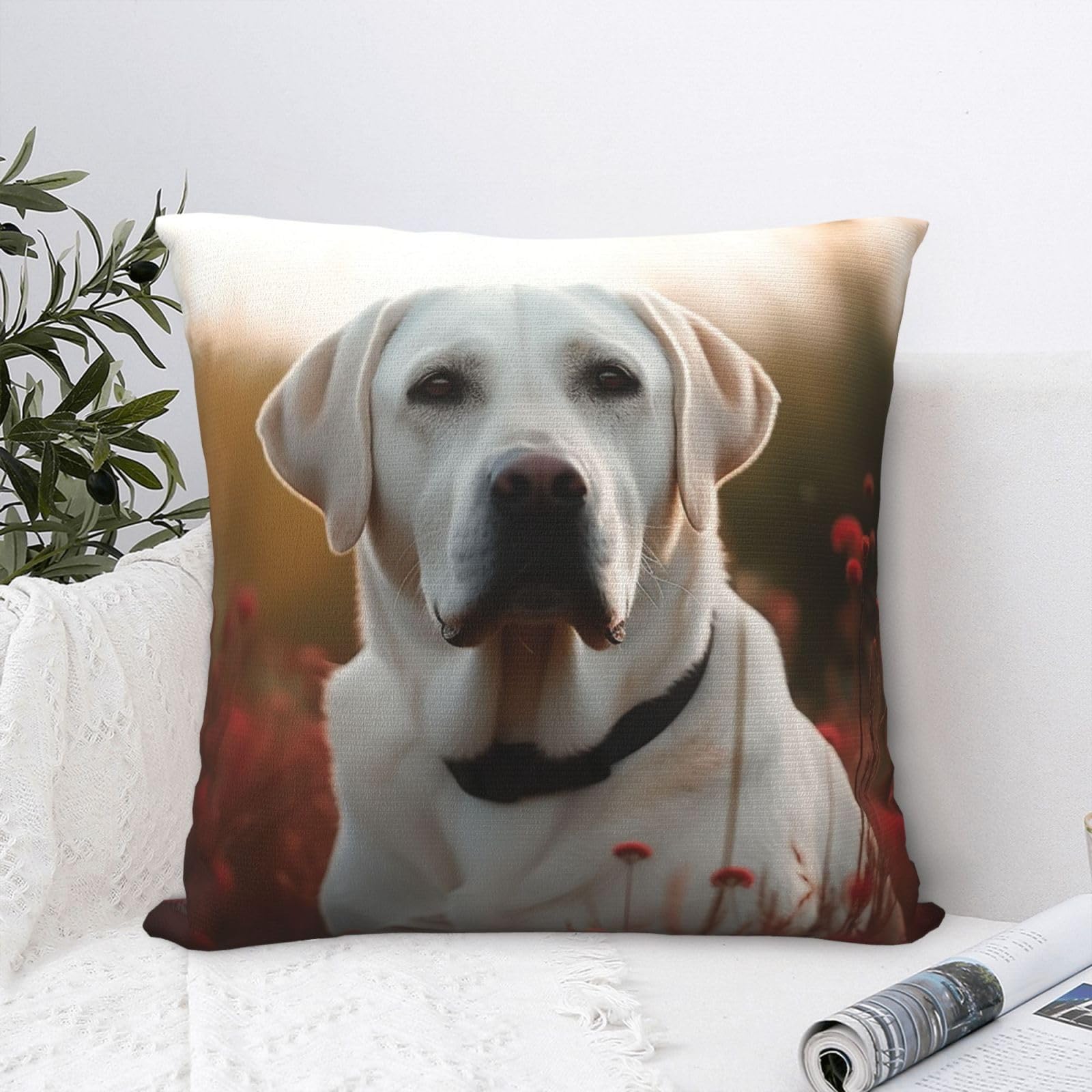 FodPand Luxury Velvet Throw Pillow Covers 20"x20" Super Soft Decorative Pillow Cases - White Labrador Pillowcases Modern Lumbar Cushion Cases for Couch Sofa Bed Pillow Shams