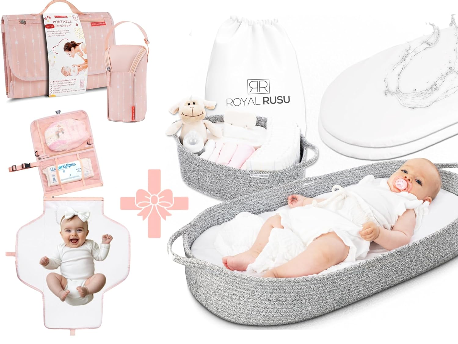 Baby Diaper Changing Bundle Set – Premium Baby Changing Basket with Memory Foam Mattress & 2-in-1 Portable Changing Pad Clutch with Insulated Bottle Bag – CPC Certified, Waterproof, Eco-Friendly Gift