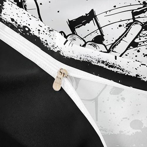 Miniatura 6 de Juego de cama con funda de edredón de música rock, temática musical, funda de edredón con estampado de notas musicales, tamaño Queen, juegos de ropa