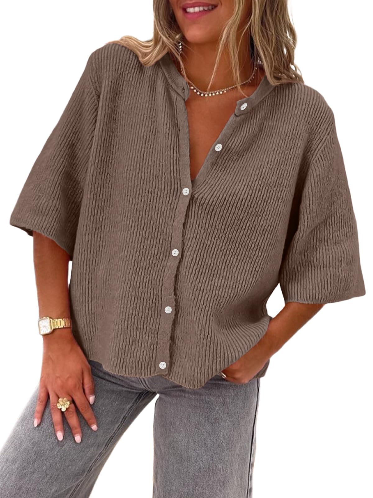 LILLUSORY Short Sleeve Cardigan Sweaters for Women 2026 Summer Cropped Button Up Sweater Tops Casual Shirt Y2K Outfits