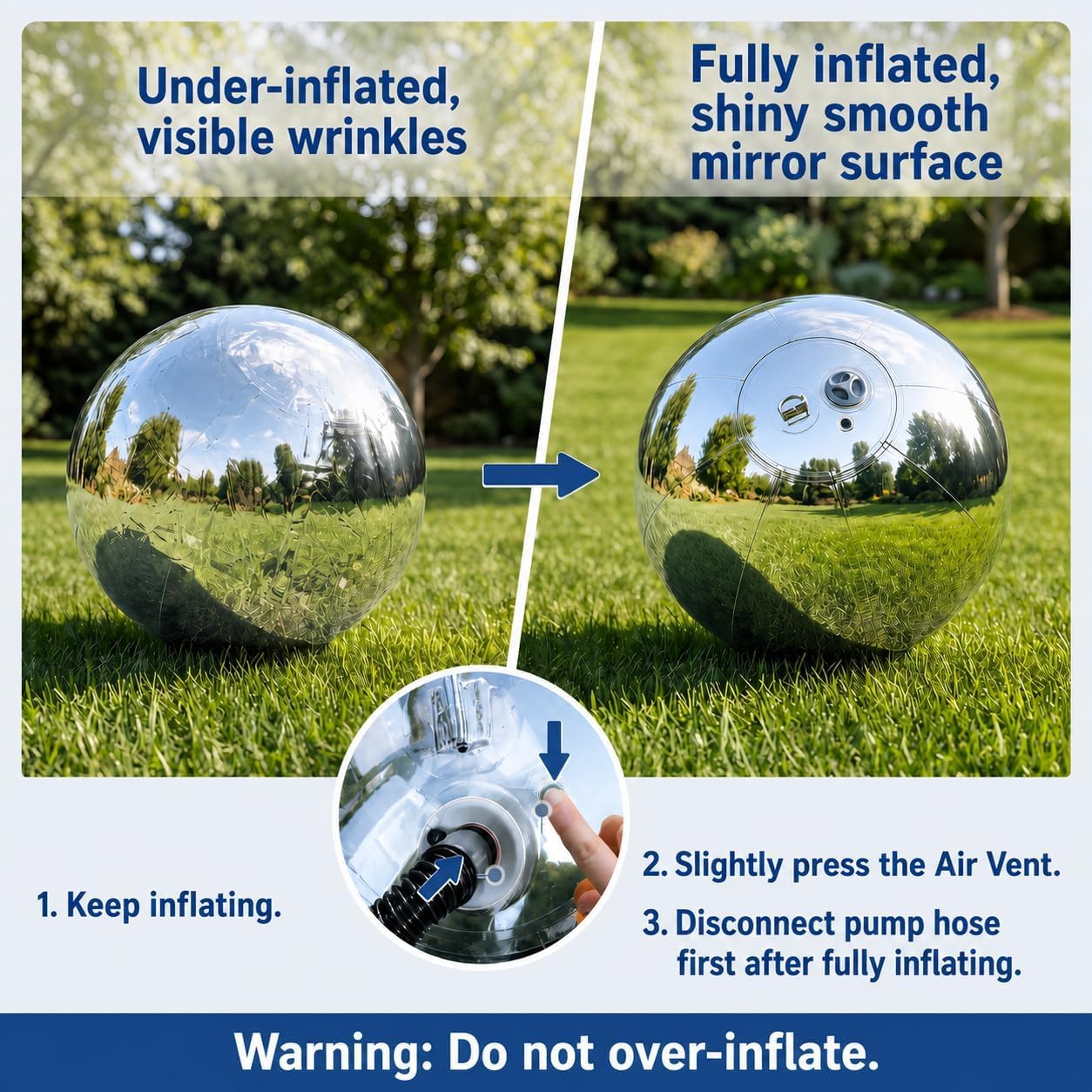 4PCS Silver Inflatable Mirror Ball Set,Reusable PVC Mirror Balls Large Event Decoration Hanging&Standing Balloon with Electric Pump for Event,Wedding,Party Decor(Silver, 4Pcs+Pump)