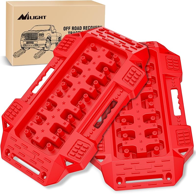 Nilight Recovery Offroad Traction Boards Mini Short 2PCS Red | Emergency Tire Tracks Mats For 4WD 4X4 ATV UTV on Mud Sand Snow
