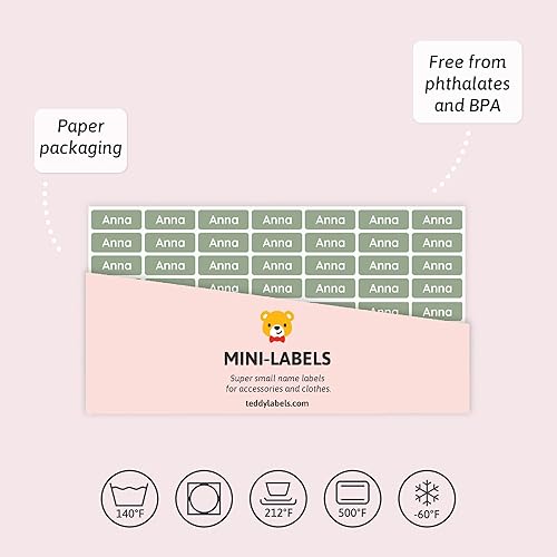 Miniatura 5 de Mini etiquetas de nombre (175) para etiquetar artículos pequeños. Etiquetas adhesivas impermeables extra pequeñas para niños en guardería,