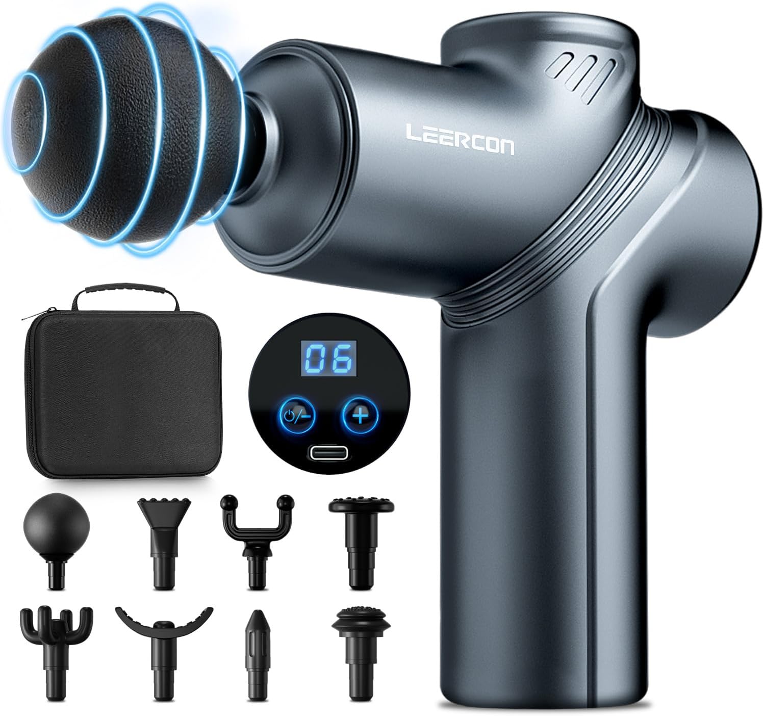 Massage Gun Deep Tissue, Portable Massage Gun with 4 Interchangeable Heads for Deep Muscle Relief and Relaxation