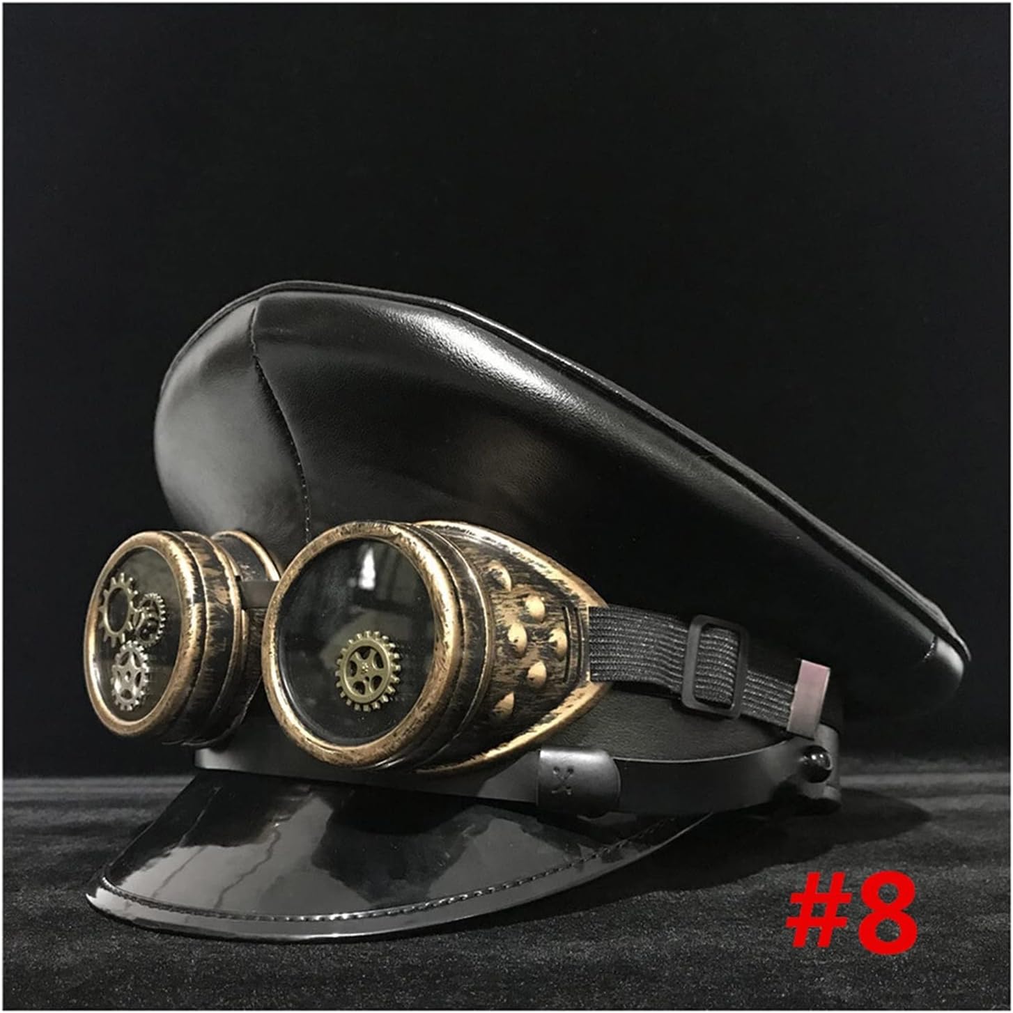 Black Leather Germany Officer Visor Cap Army Hat Cortical Mil-itary Hats Cap Cosplay Halloween Hat Size M L XXL (Color : Black 8, Hat Size : M 57CM)