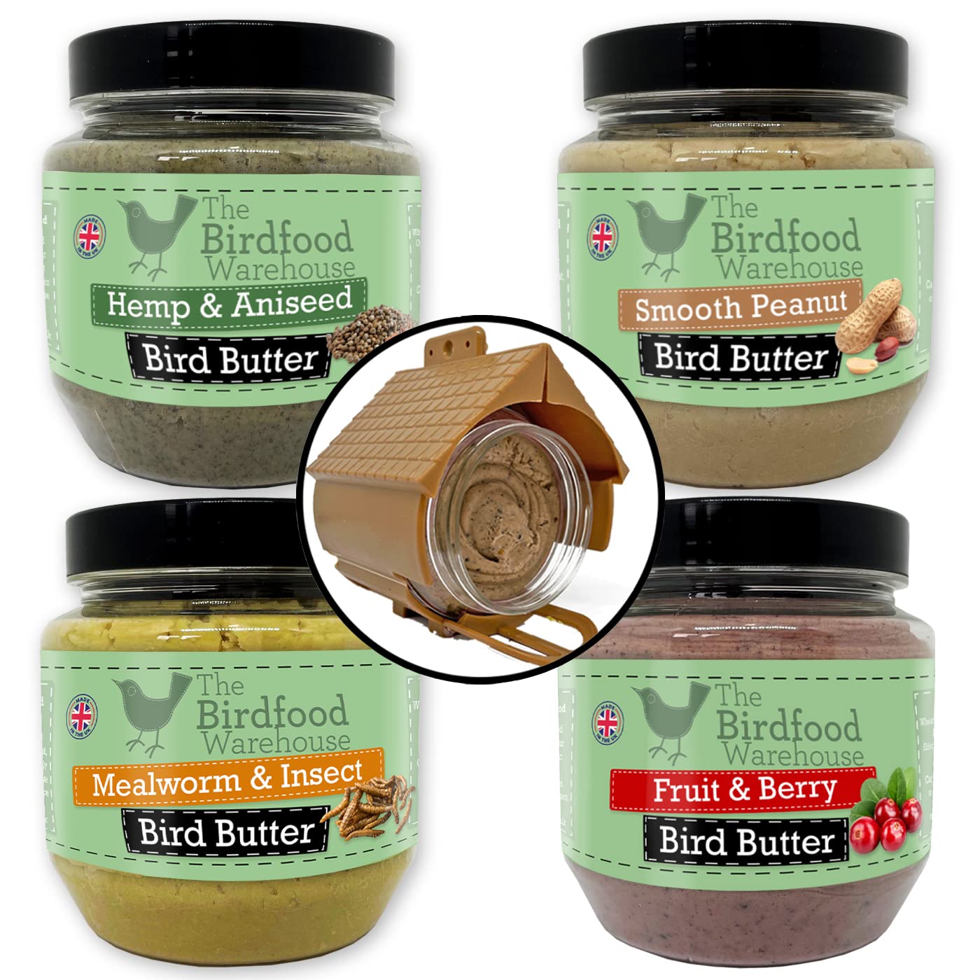 Mixed Bird Butter 375g, 6 Pack with Feeder, Wild Bird Food, Peanut