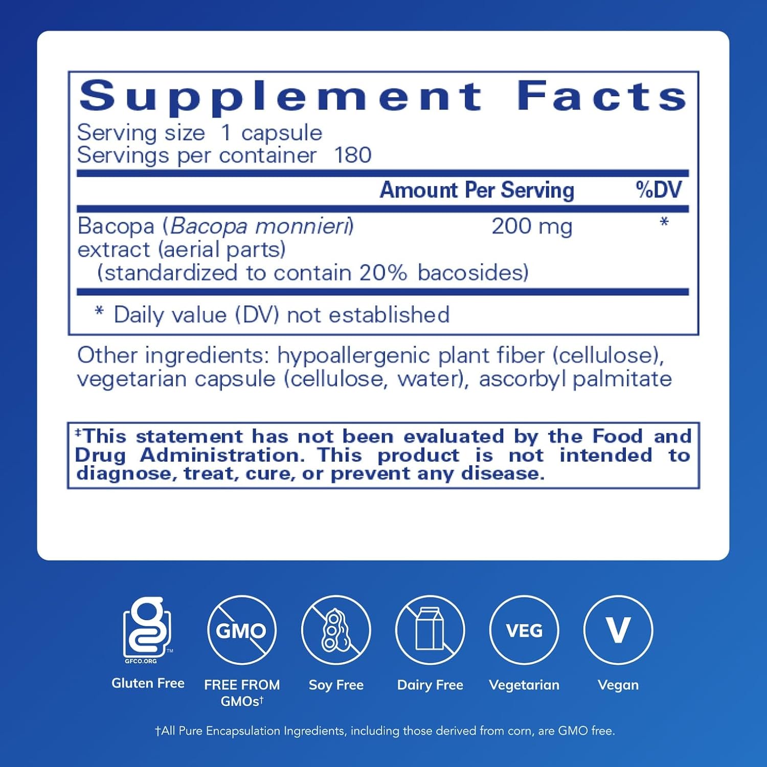 Pure Encapsulations Bacopa Monnieri | Supplement for Brain, Memory, Concentration, and Stress Support* | 180 Capsules