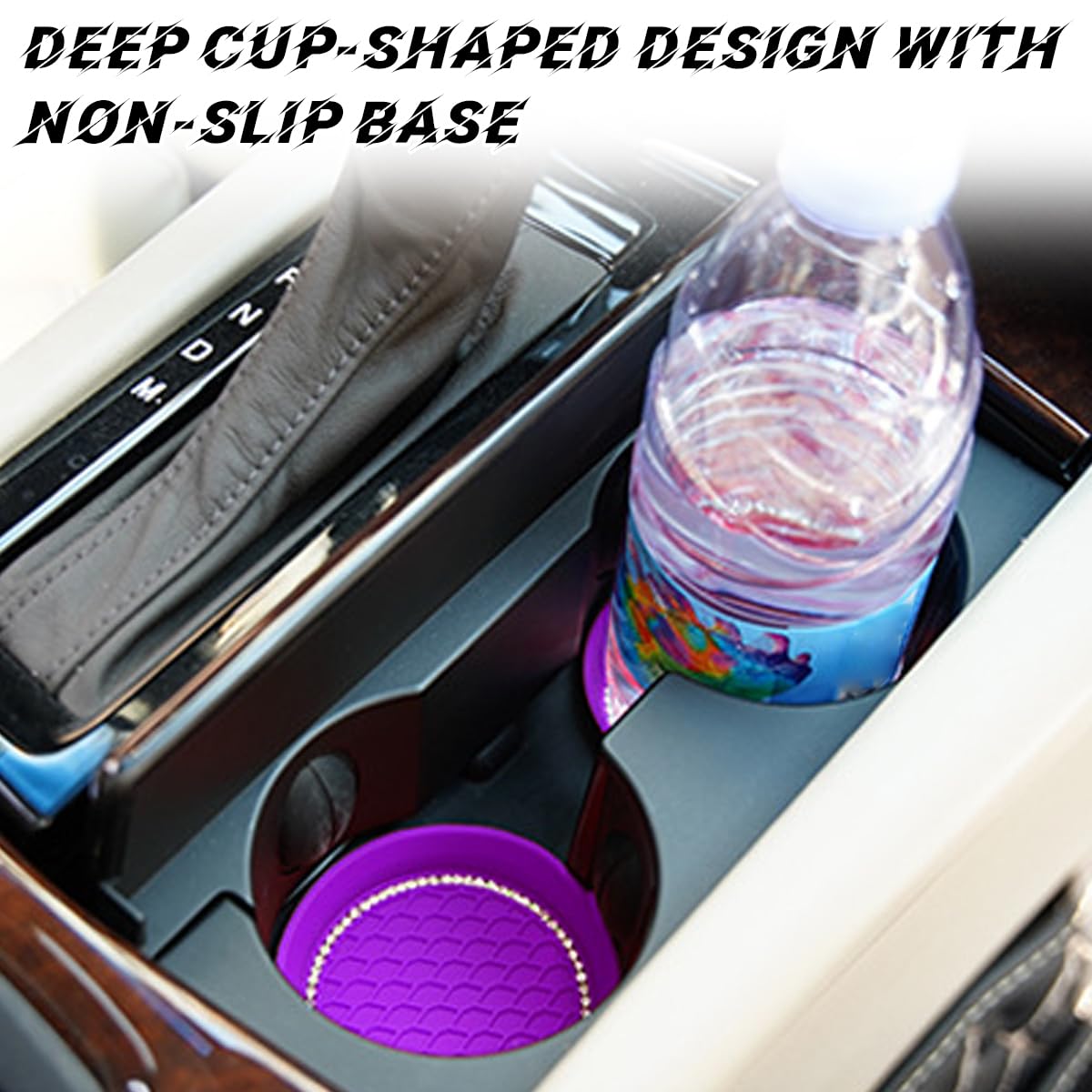 2 Pack Bling Car Cup Coasters – Rhinestone Non-Slip Silicone Cup Holder Inserts For Cars, Trucks & SUVs (Black)