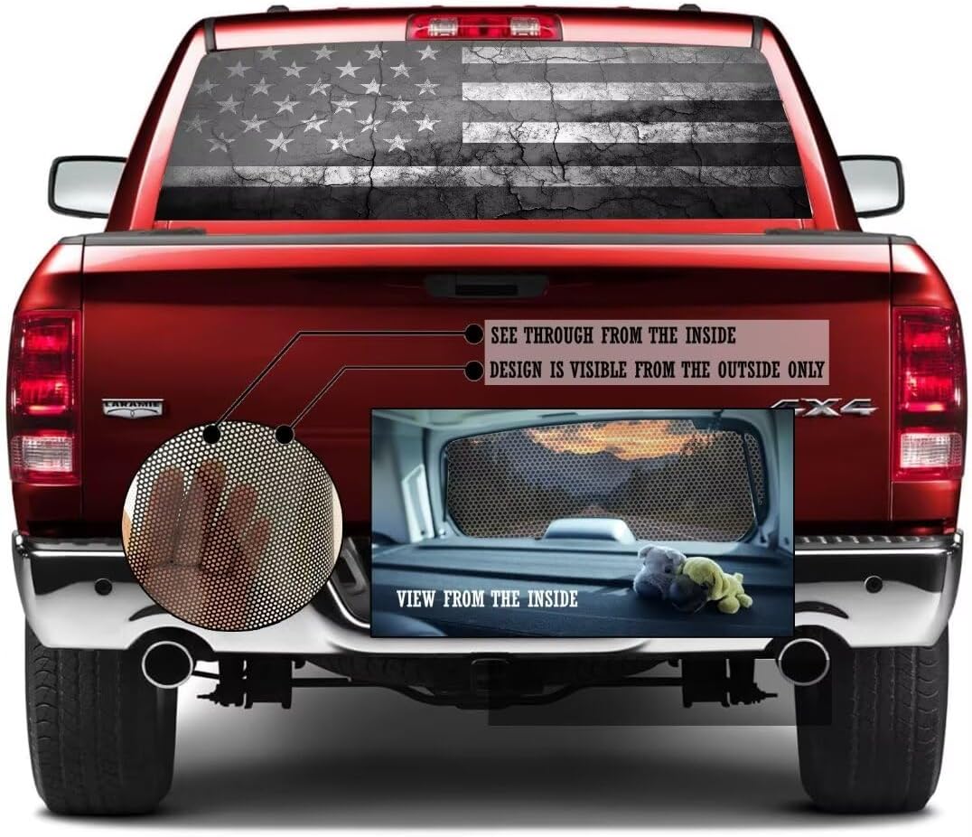 Patriotic American Flag Truck Back Window Graphics Decal,Patriotic Flag Perforated Rear Window Film Decals for Car Decoration Sticker,Scratch Hidden Car Stickers,USA Flag Vinyl Wrap